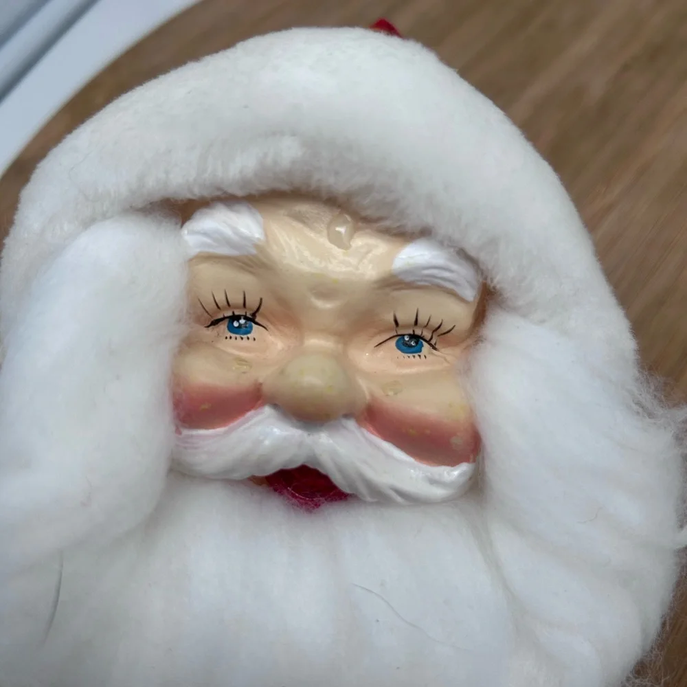 Two Vintage Christmas Santa‎ Face  Heads ornaments Ornaments